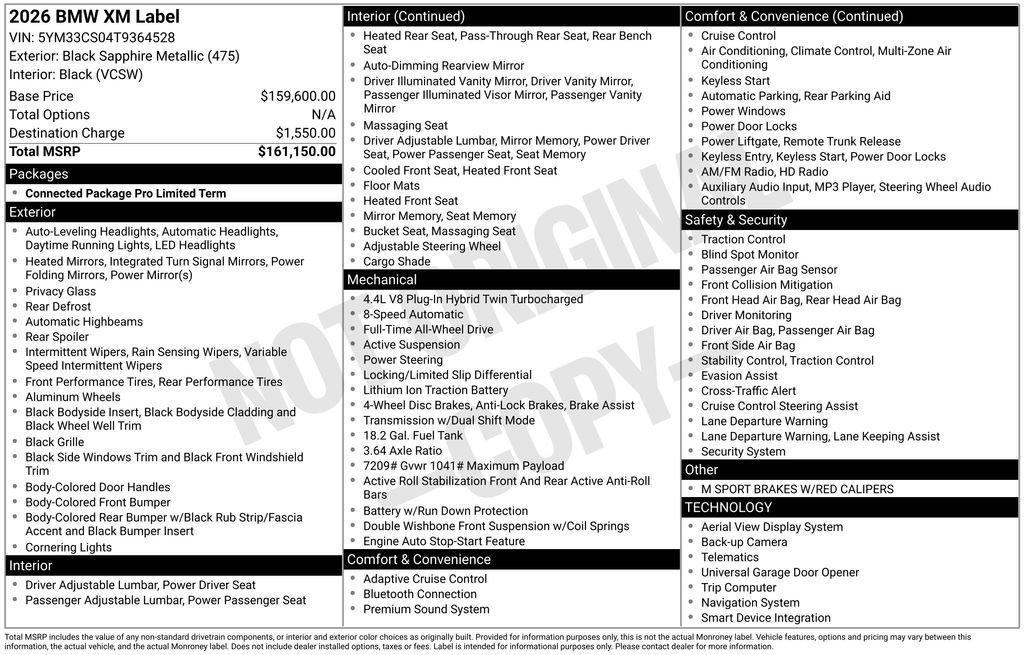 new 2026 BMW XM car, priced at $161,460