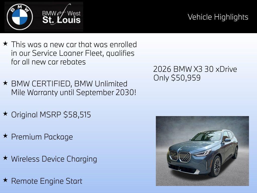 used 2026 BMW X3 car, priced at $51,552