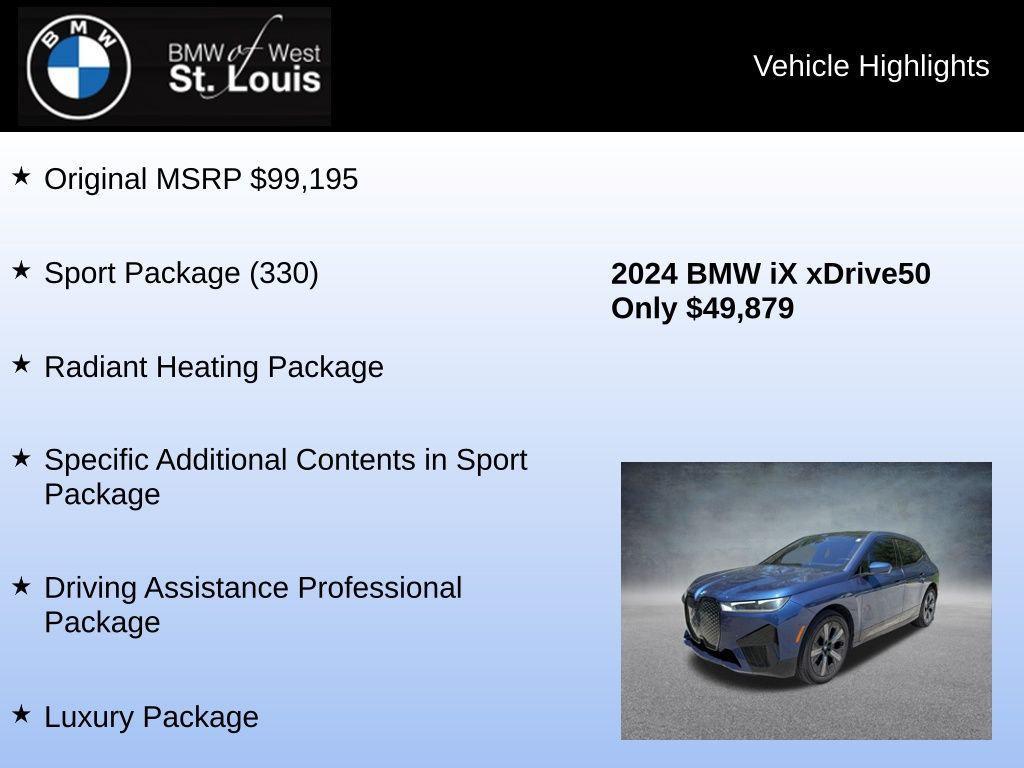 used 2024 BMW iX car, priced at $49,879