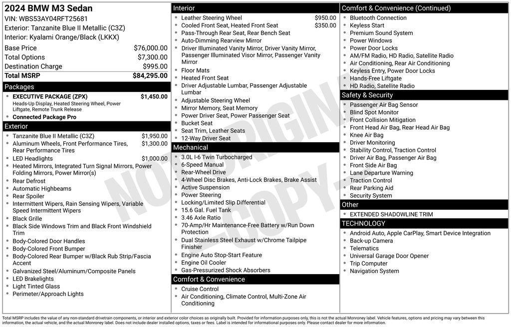 used 2024 BMW M3 car, priced at $77,959
