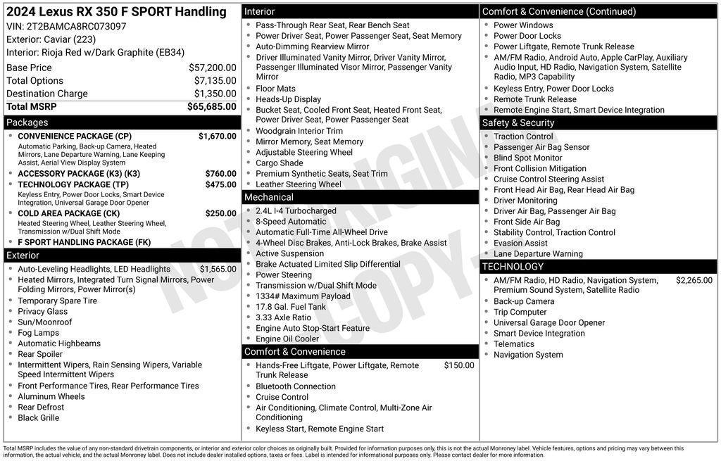 used 2024 Lexus RX 350 car, priced at $52,355