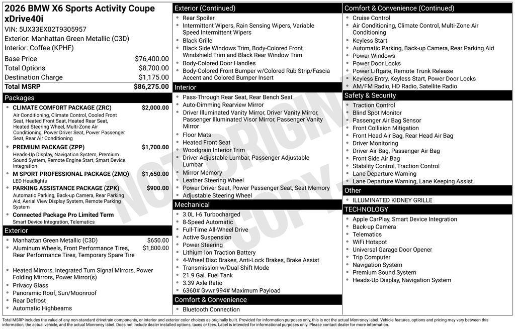 new 2026 BMW X6 car, priced at $86,550