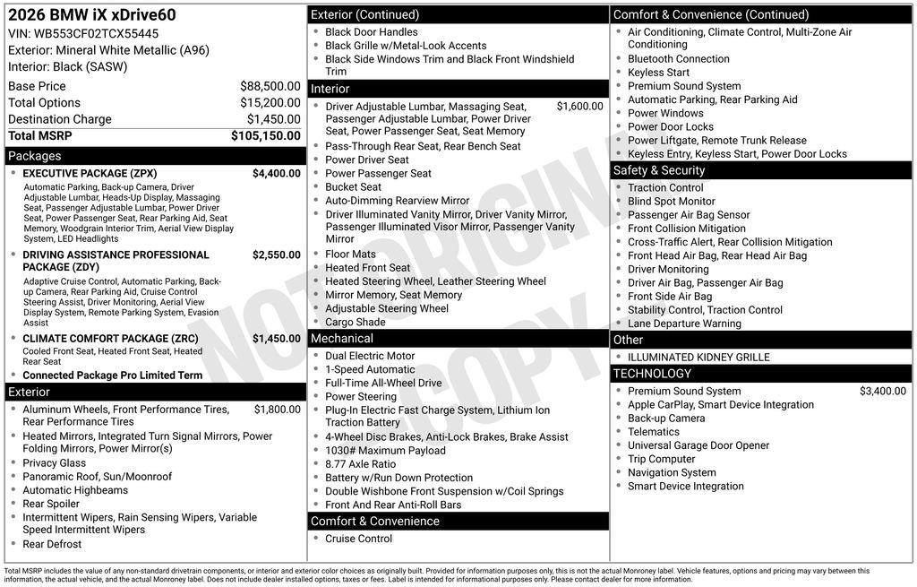 new 2026 BMW iX car, priced at $104,070