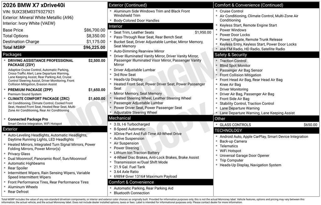 new 2026 BMW X7 car, priced at $97,740