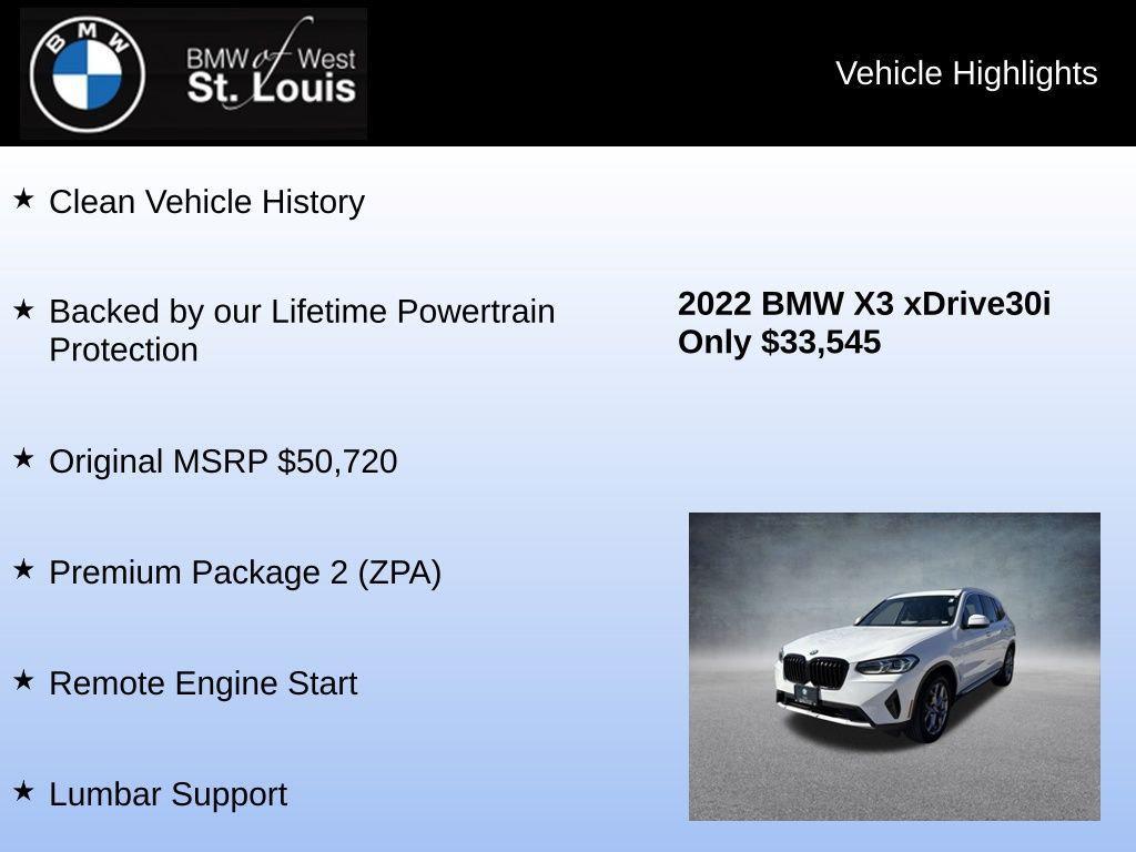 used 2022 BMW X3 car, priced at $33,295