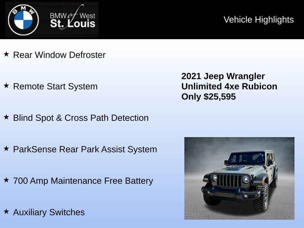 used 2021 Jeep Wrangler Unlimited 4xe car, priced at $23,885
