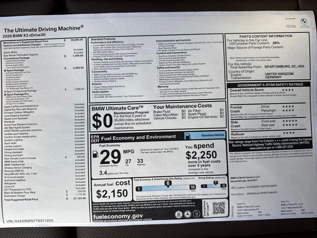 new 2026 BMW X3 car, priced at $57,125