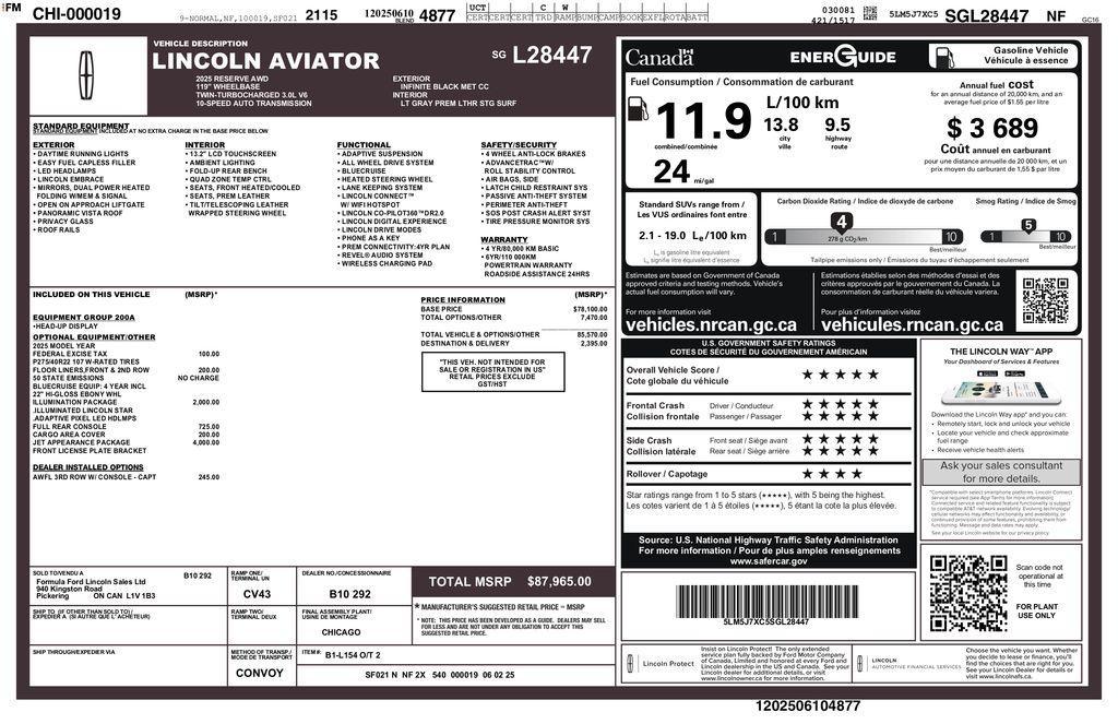 used 2025 Lincoln Aviator car, priced at $62,993
