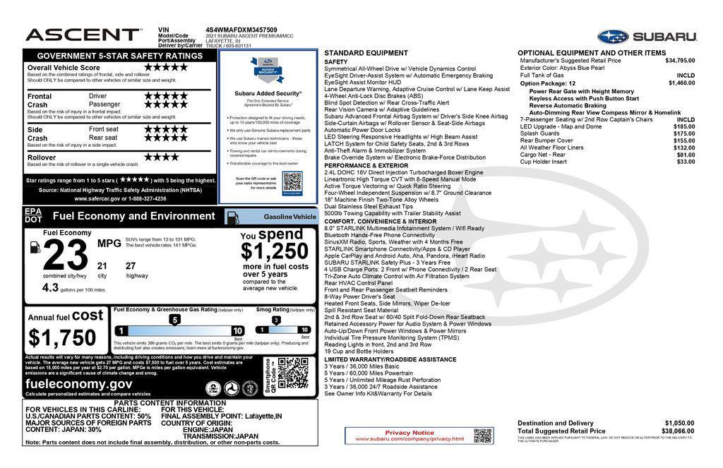used 2021 Subaru Ascent car, priced at $23,393