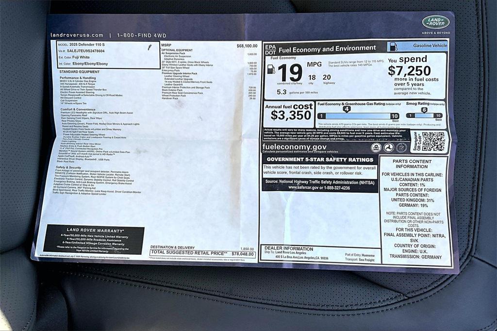 new 2025 Land Rover Defender car, priced at $78,048