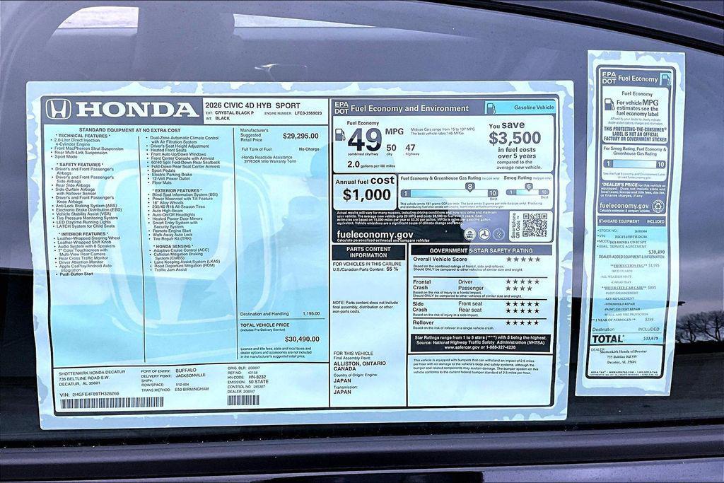 new 2026 Honda Civic Hybrid car, priced at $30,490