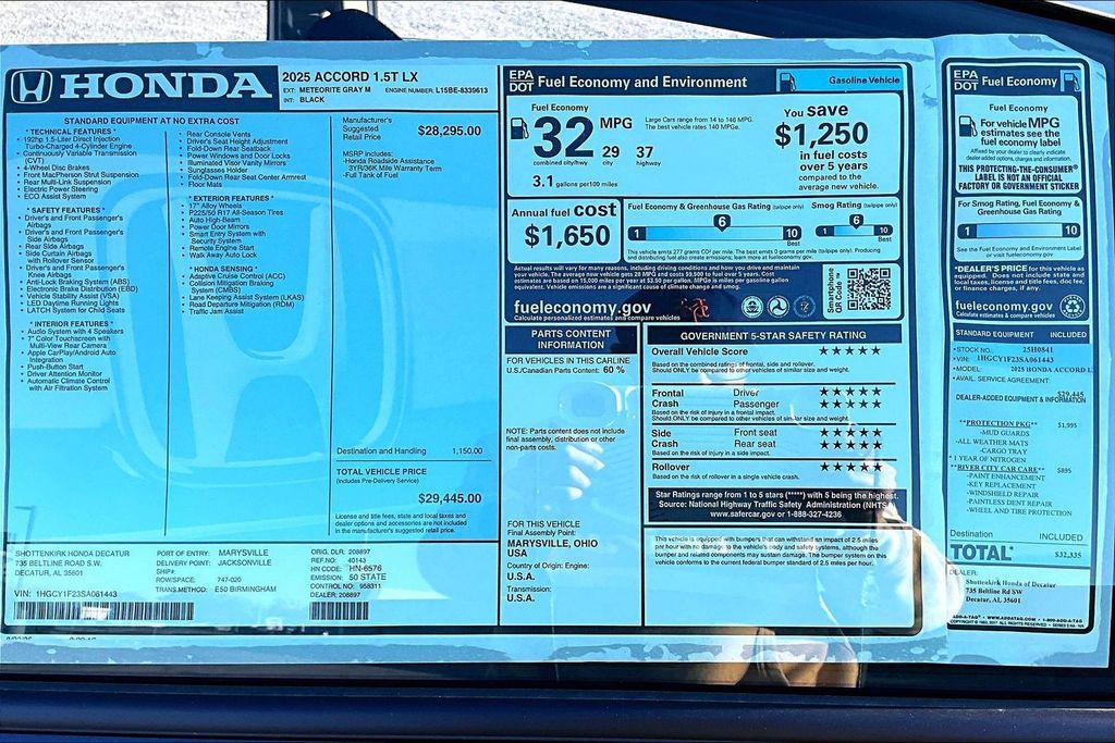 new 2025 Honda Accord car, priced at $29,445