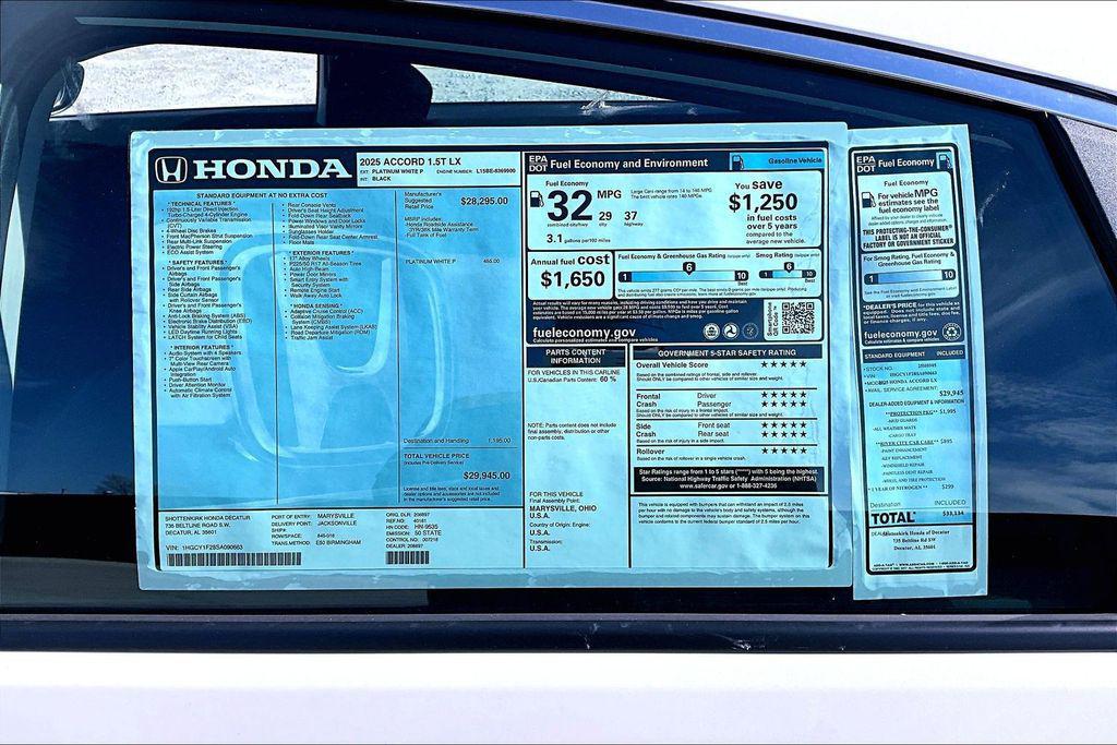 new 2025 Honda Accord car, priced at $29,945