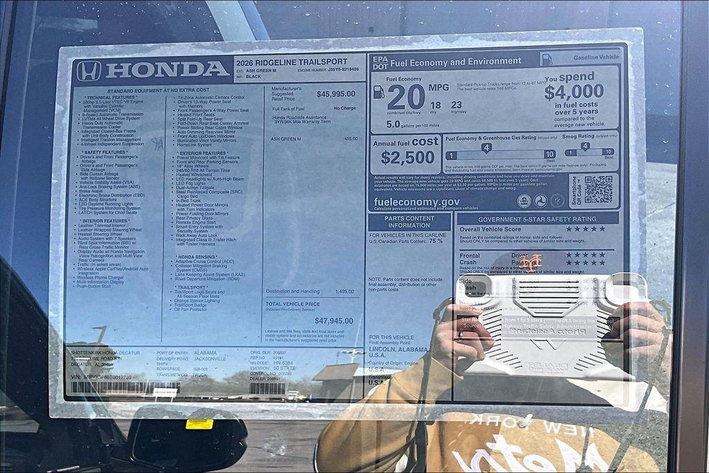 new 2026 Honda Ridgeline car, priced at $47,945
