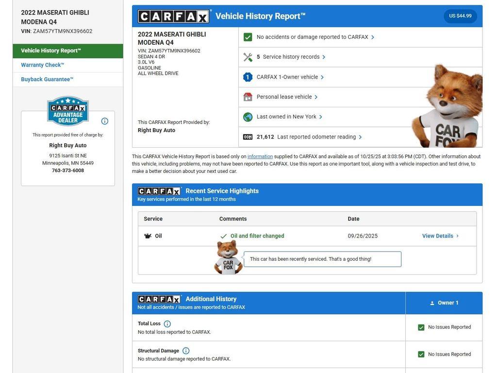 used 2022 Maserati Ghibli car, priced at $42,672