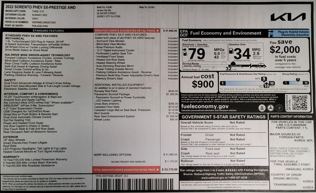 used 2022 Kia Sorento Plug-In Hybrid car, priced at $27,982