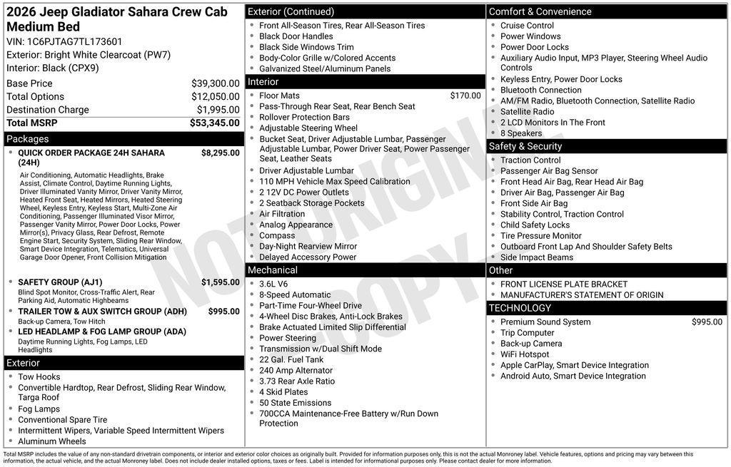 new 2026 Jeep Gladiator car, priced at $50,395