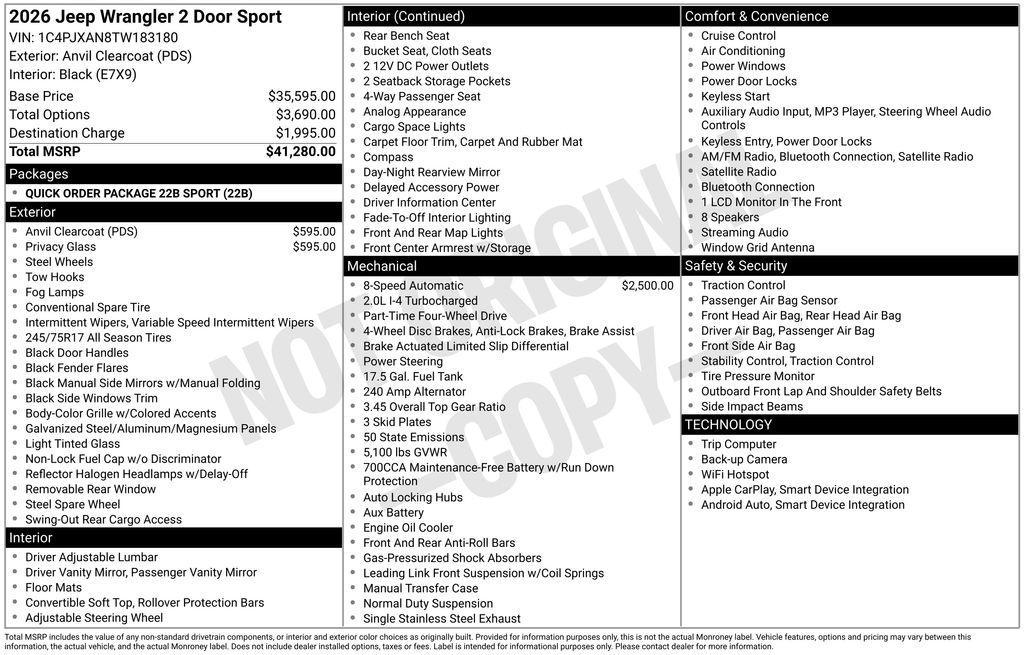 new 2026 Jeep Wrangler car, priced at $36,802