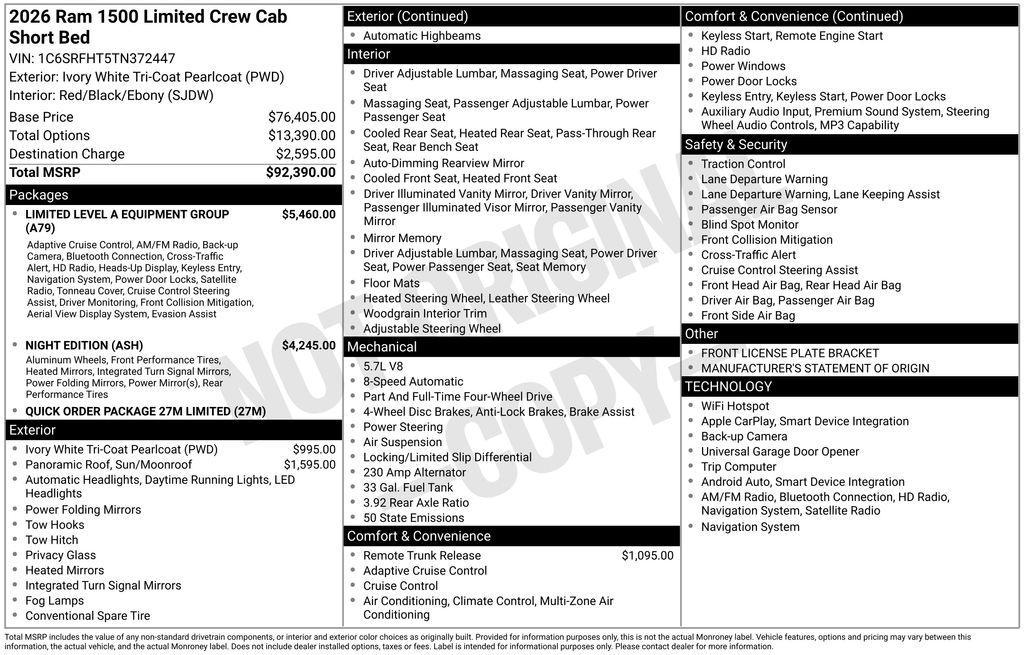new 2026 Ram 1500 car, priced at $79,989