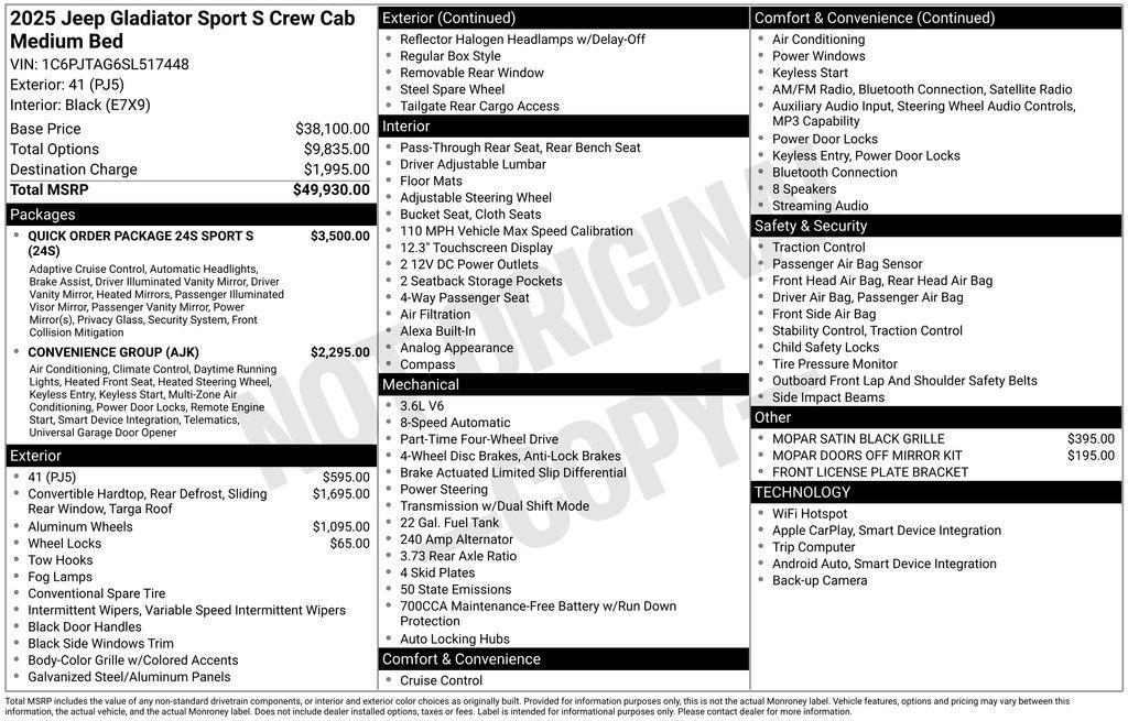 new 2025 Jeep Gladiator car, priced at $44,902