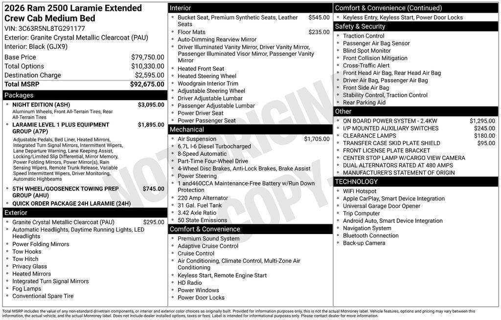 new 2026 Ram 2500 car, priced at $88,130