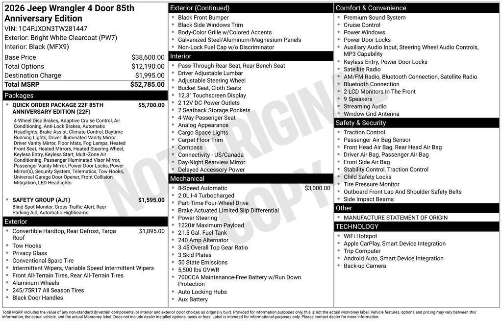 new 2026 Jeep Wrangler car, priced at $47,646