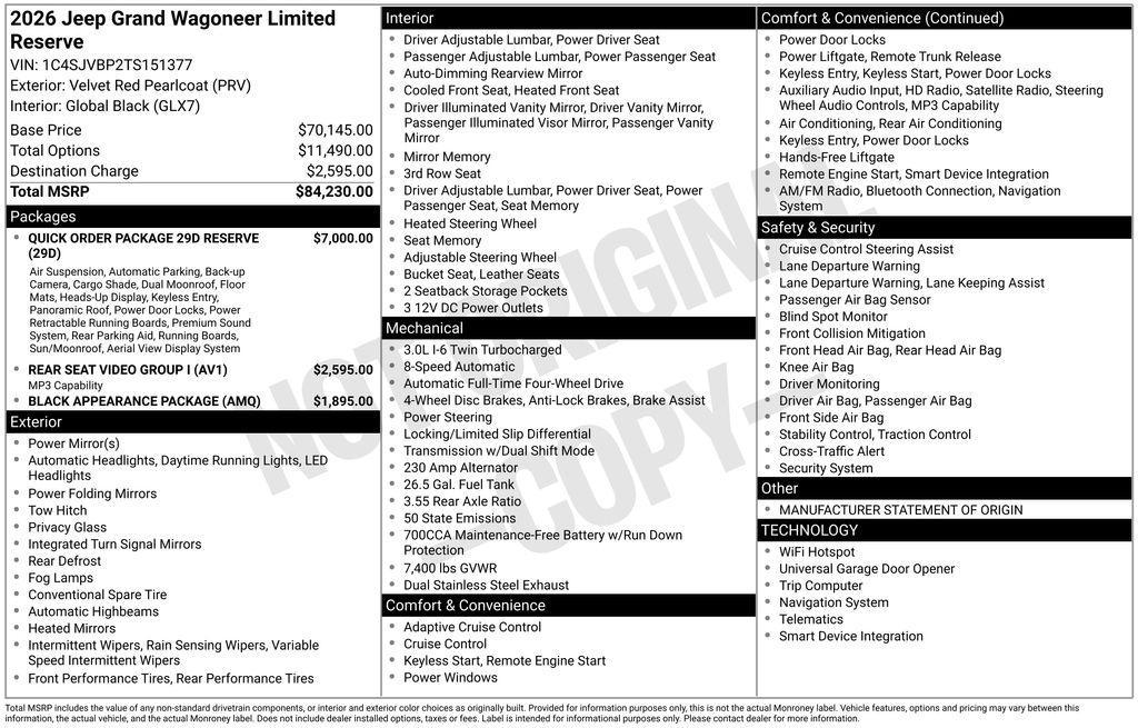 new 2026 Jeep Grand Wagoneer car, priced at $85,025