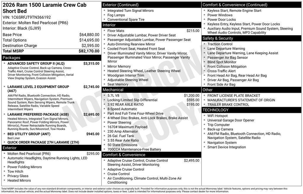 new 2026 Ram 1500 car, priced at $68,771
