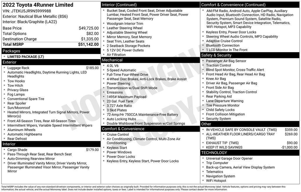 used 2022 Toyota 4Runner car, priced at $45,179