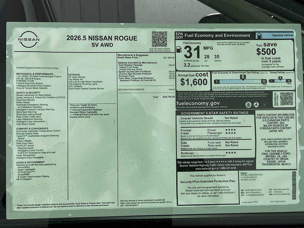 new 2026 Nissan Rogue car, priced at $33,089