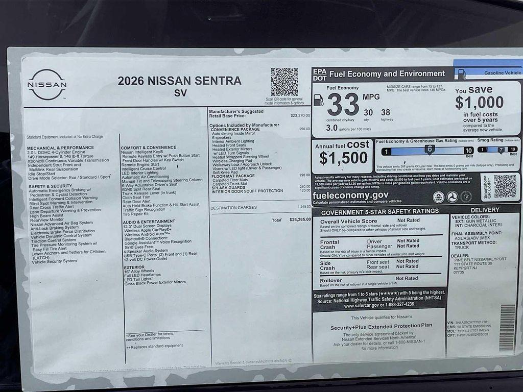 new 2026 Nissan Sentra car, priced at $26,265