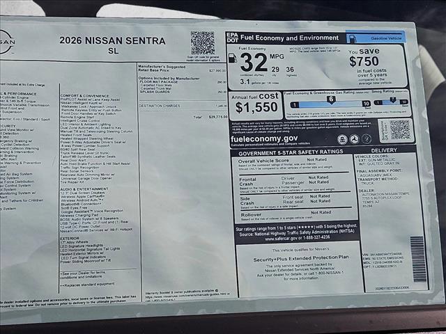 new 2026 Nissan Sentra car, priced at $29,275