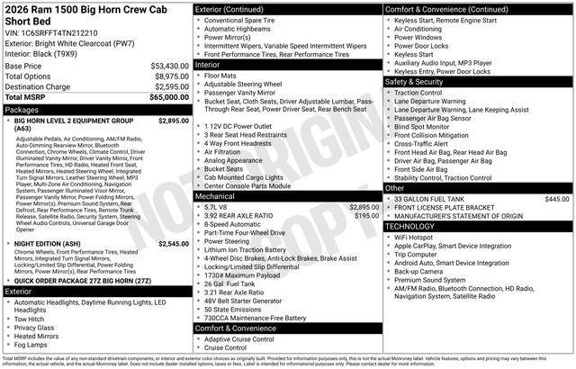 new 2026 Ram 1500 car, priced at $51,971