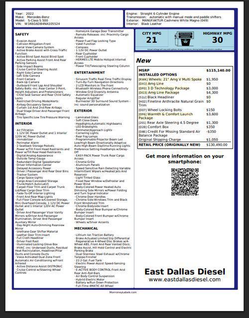 used 2022 Mercedes-Benz S-Class car, priced at $63,595