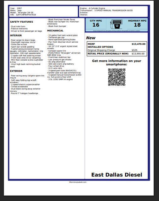 used 1997 Jeep Wrangler car, priced at $24,991