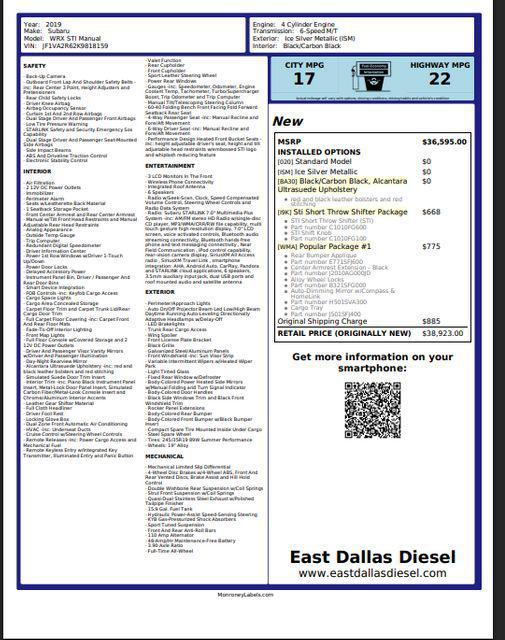 used 2019 Subaru WRX STI car, priced at $23,992