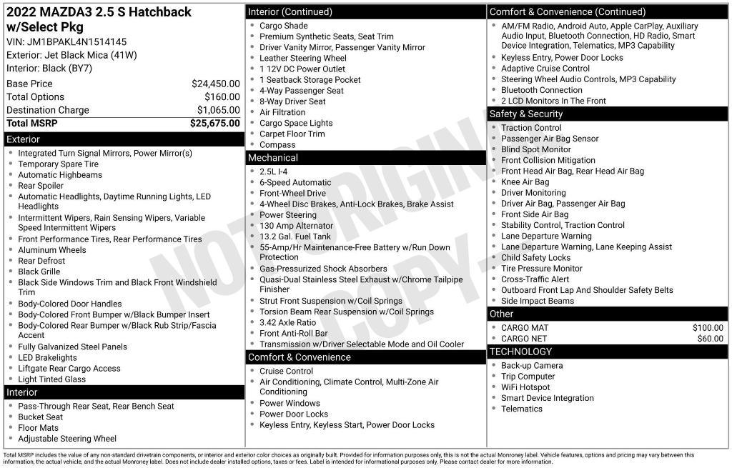 used 2022 Mazda Mazda3 car, priced at $16,500