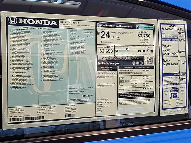 new 2025 Honda Civic Type R car, priced at $47,545