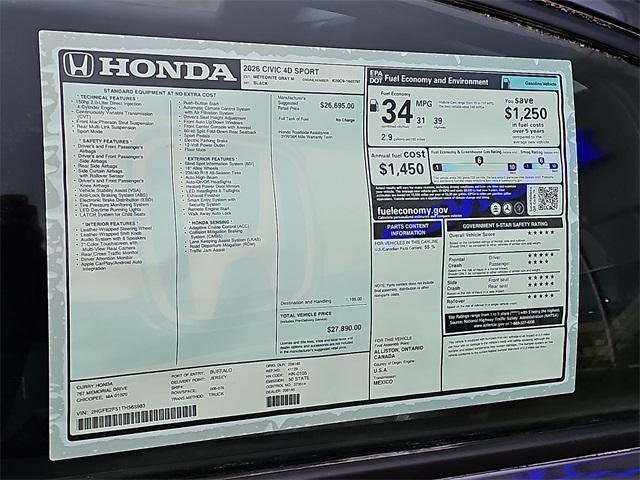new 2026 Honda Civic car, priced at $27,890