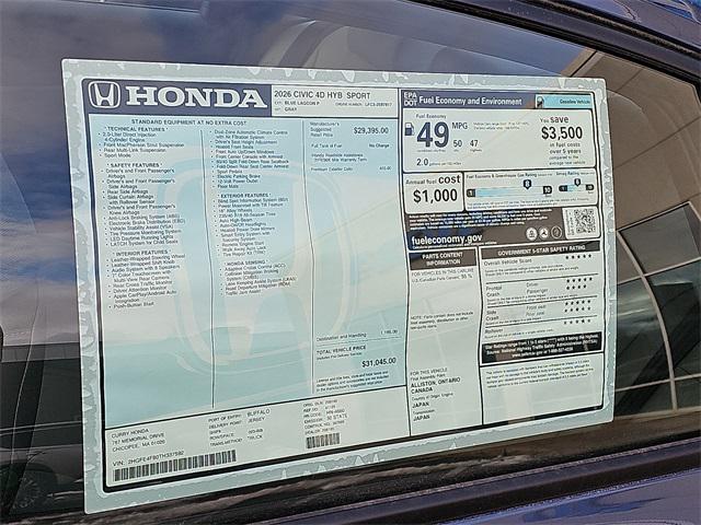 new 2026 Honda Civic Hybrid car, priced at $31,045