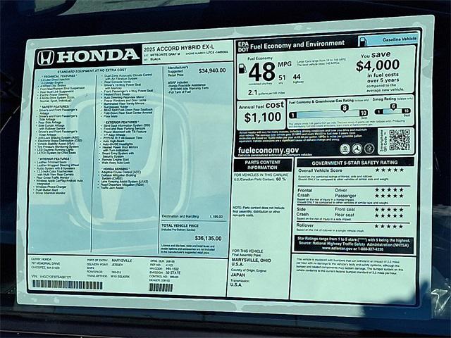 new 2025 Honda Accord Hybrid car, priced at $36,135