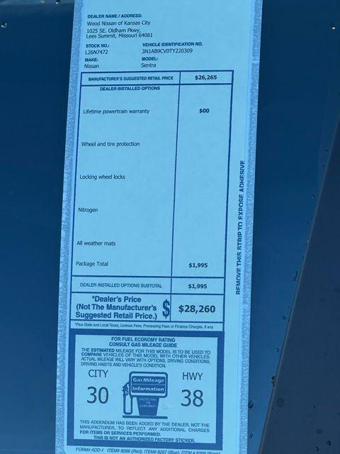 new 2026 Nissan Sentra car, priced at $24,038