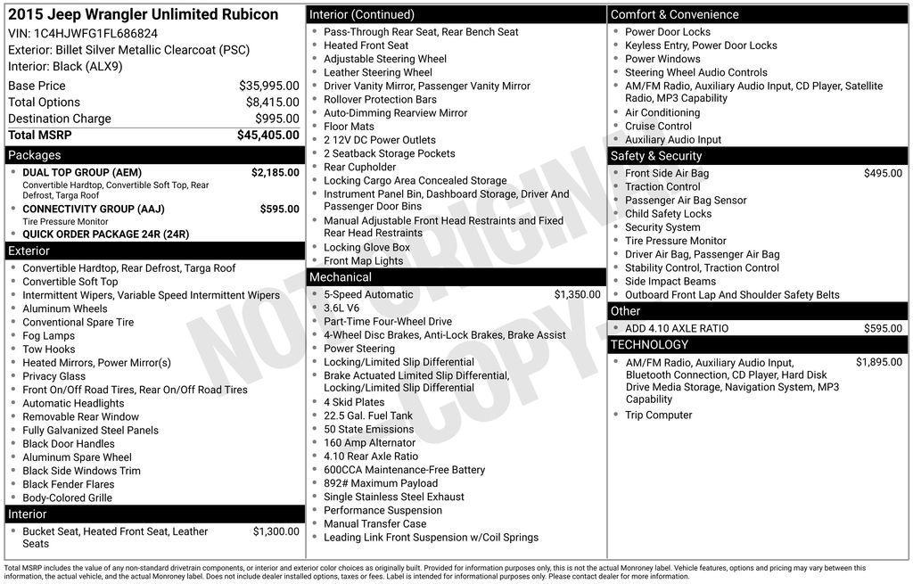 used 2015 Jeep Wrangler Unlimited car, priced at $15,720