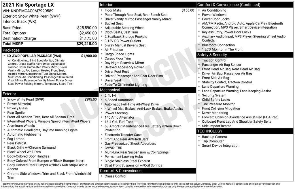 used 2021 Kia Sportage car, priced at $16,981