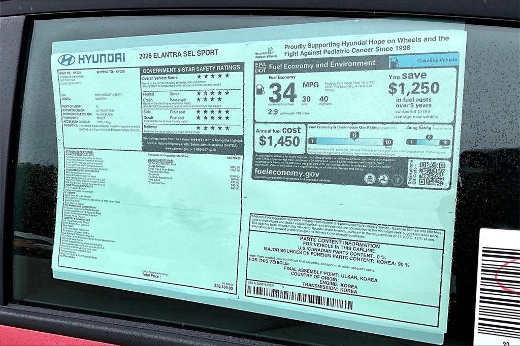new 2026 Hyundai Elantra car, priced at $22,265