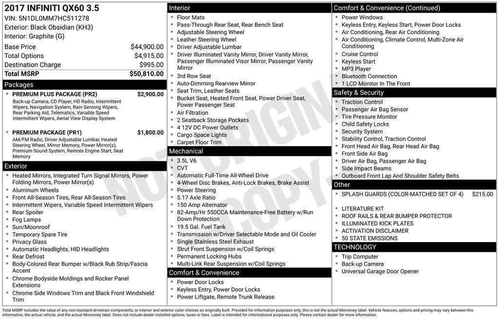 used 2017 INFINITI QX60 car, priced at $12,999