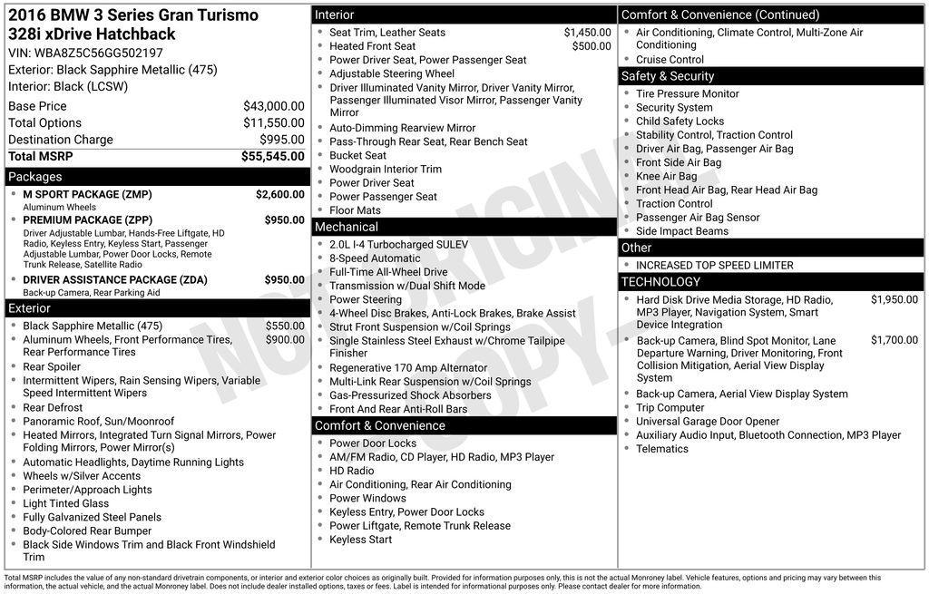 used 2016 BMW 328 Gran Turismo car, priced at $12,999