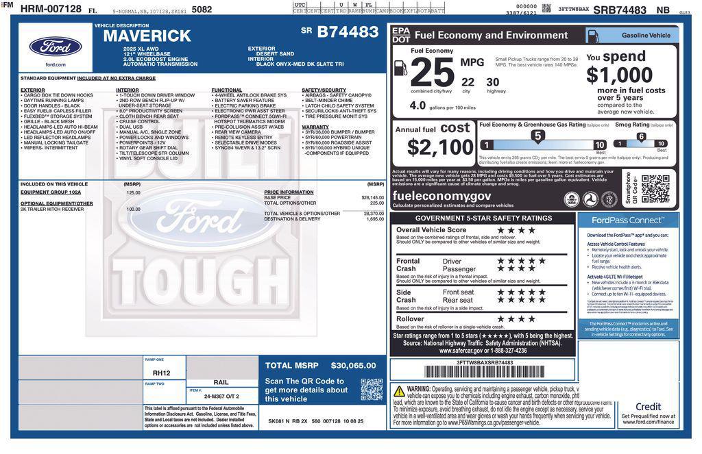 new 2025 Ford Maverick car, priced at $27,250