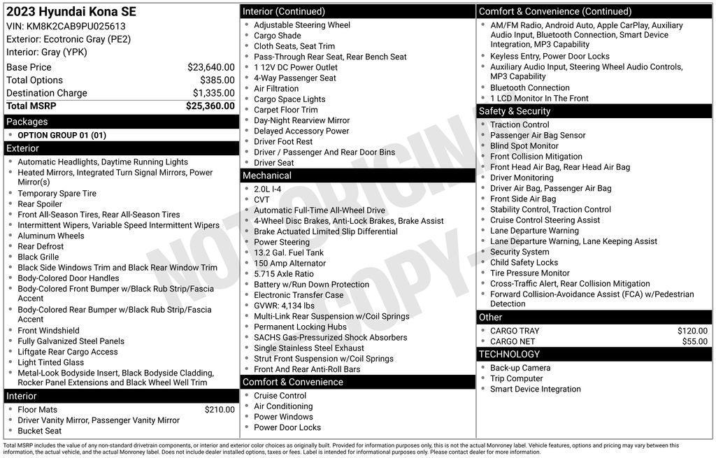 used 2023 Hyundai Kona car, priced at $20,002