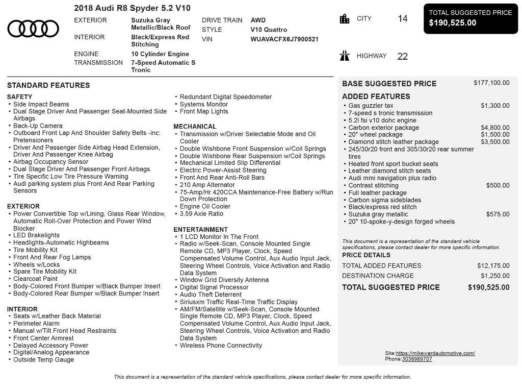 used 2018 Audi R8 car, priced at $130,900